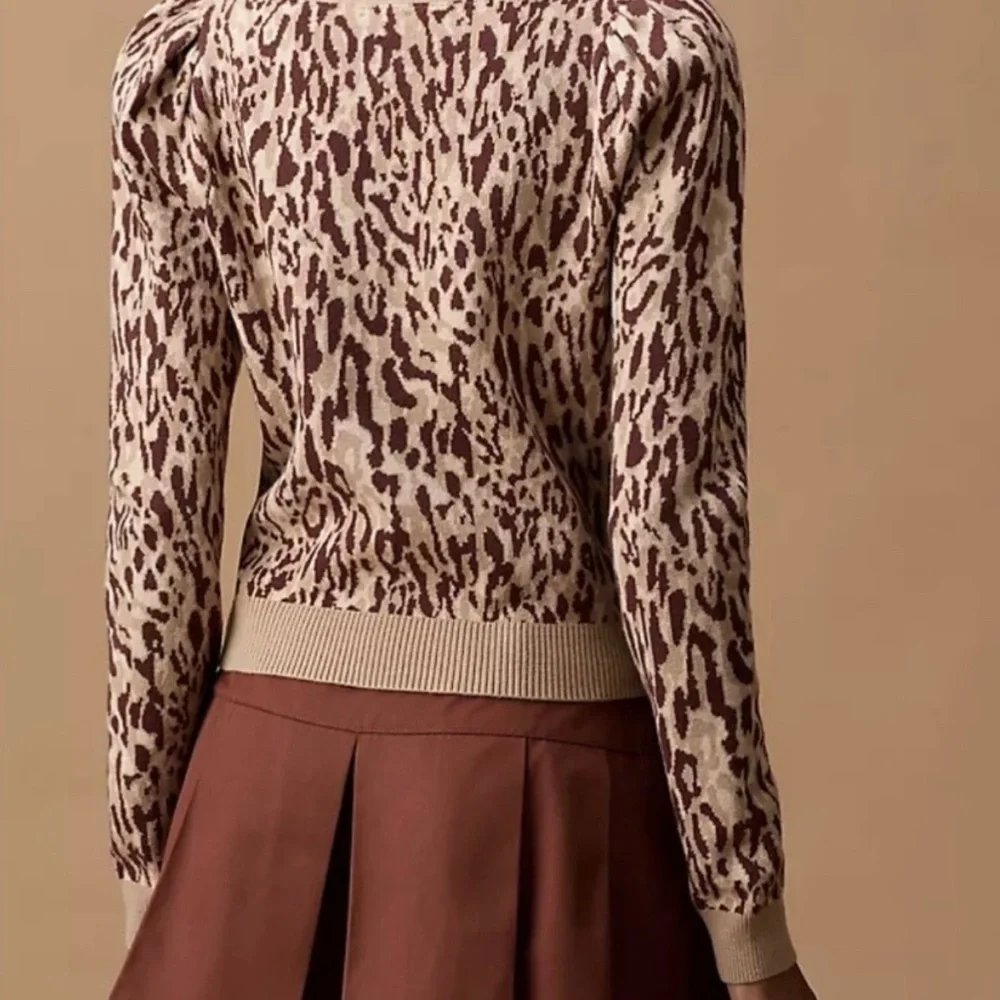 Anthropologie Maeve Knit Leopard Print Sweater XL Puff Sleeve Soft‎ Chic Neutral